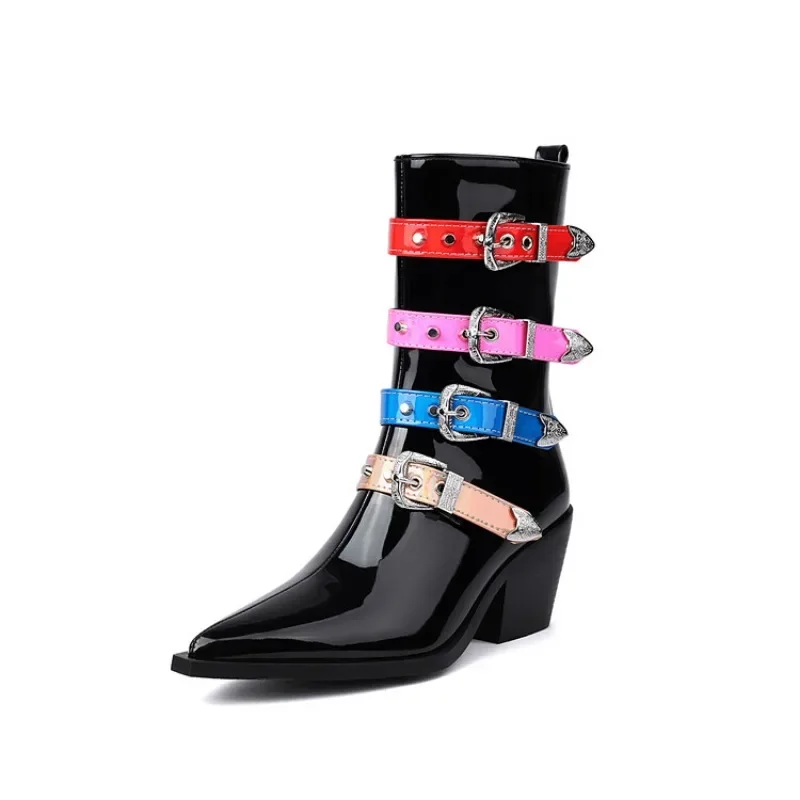 Women's Belt Buckle Cross-Strap Knee-High Boots –  Platform Thick Sole Boots