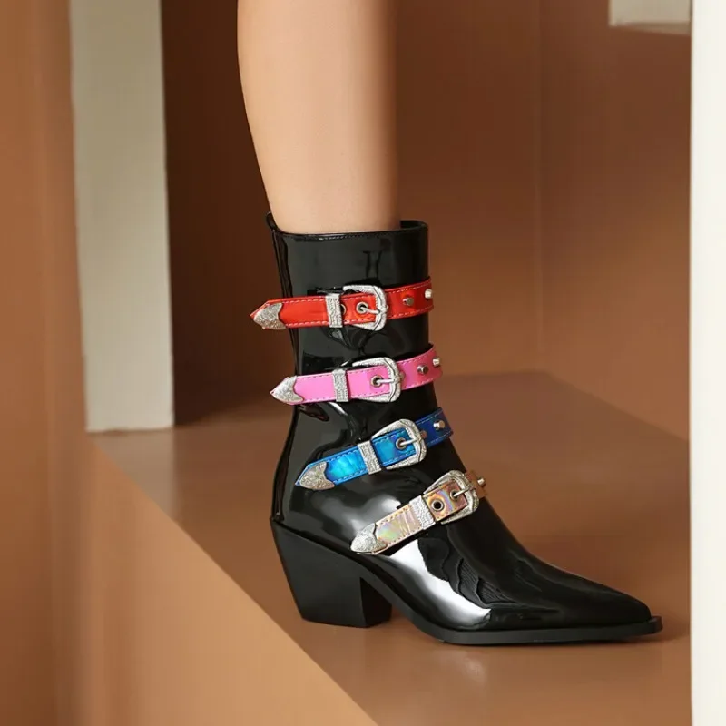 Women's Belt Buckle Cross-Strap Knee-High Boots –  Platform Thick Sole Boots