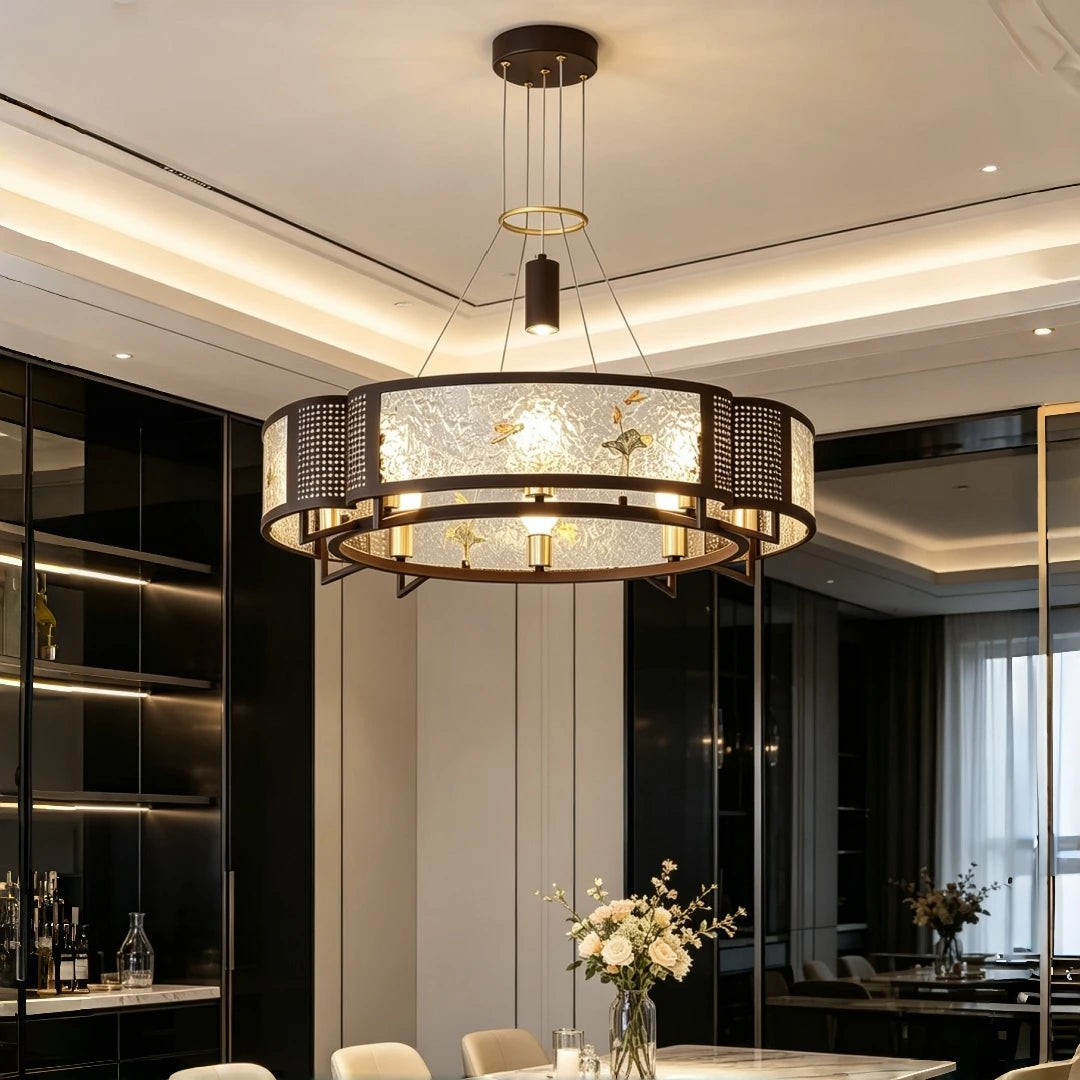 New Retro Circular Lotus Dragonfly Chandelier – Living Room Pendant Light