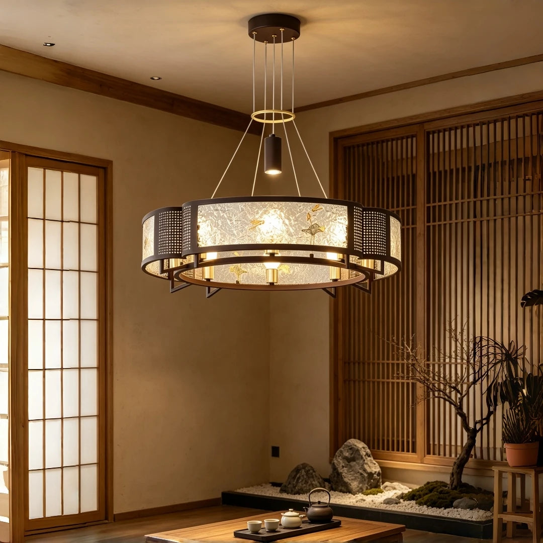 New Retro Circular Lotus Dragonfly Chandelier – Living Room Pendant Light
