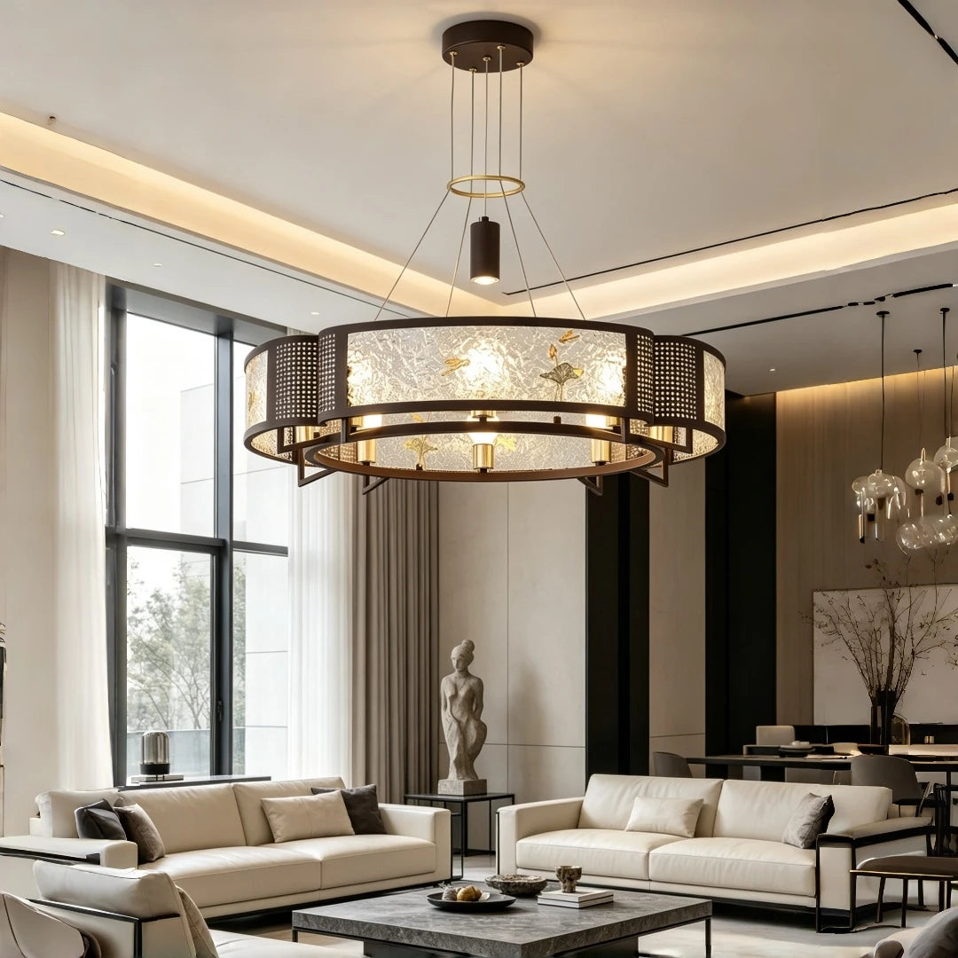 New Retro Circular Lotus Dragonfly Chandelier – Living Room Pendant Light