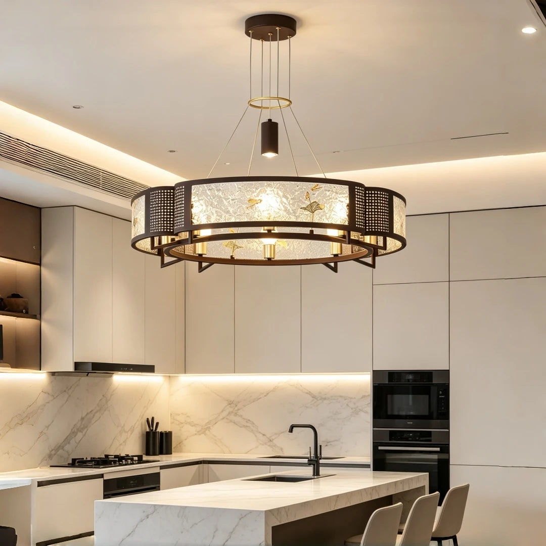New Retro Circular Lotus Dragonfly Chandelier – Living Room Pendant Light