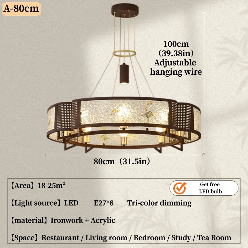 New Retro Circular Lotus Dragonfly Chandelier – Living Room Pendant Light