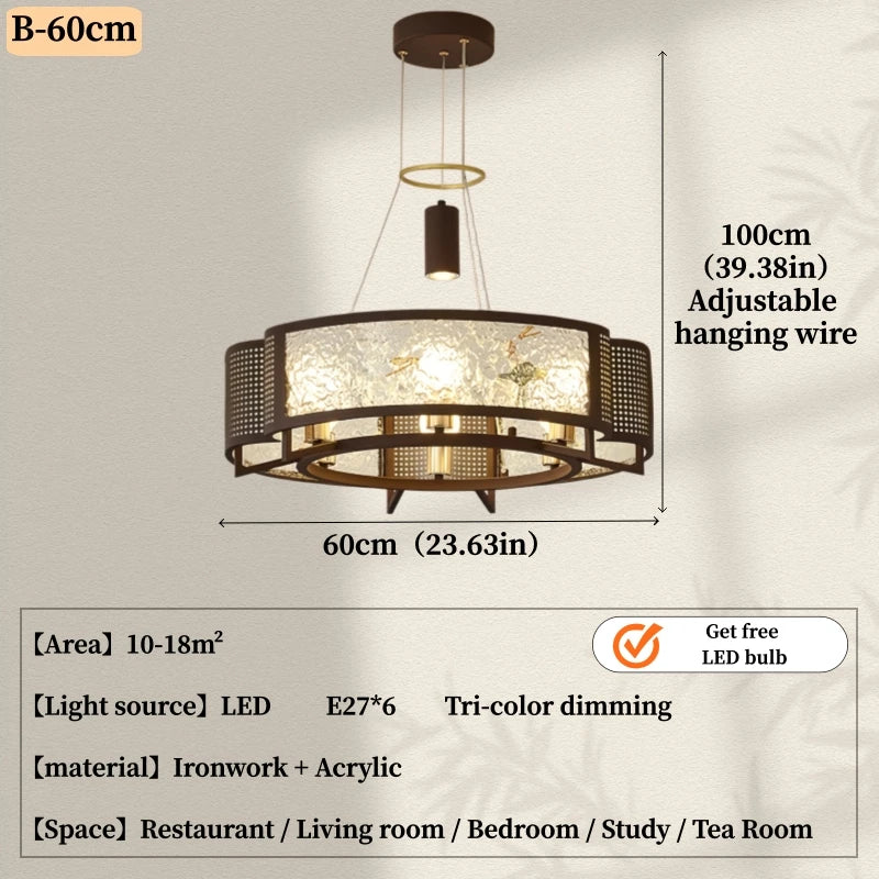 New Retro Circular Lotus Dragonfly Chandelier – Living Room Pendant Light