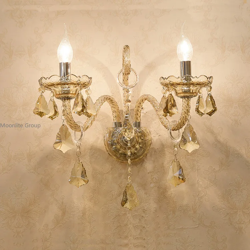 New Cognac Crystal Wall Sconce – Romantic Decorative Wall Lighting
