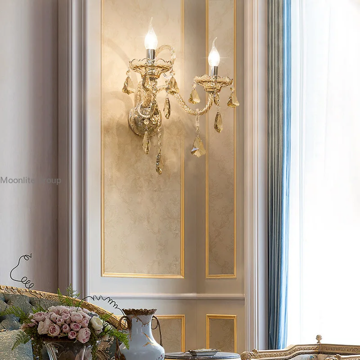 New Cognac Crystal Wall Sconce – Romantic Decorative Wall Lighting