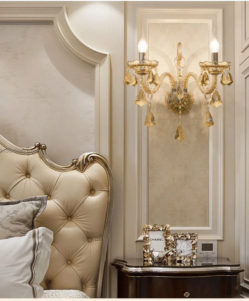 New Cognac Crystal Wall Sconce – Romantic Decorative Wall Lighting
