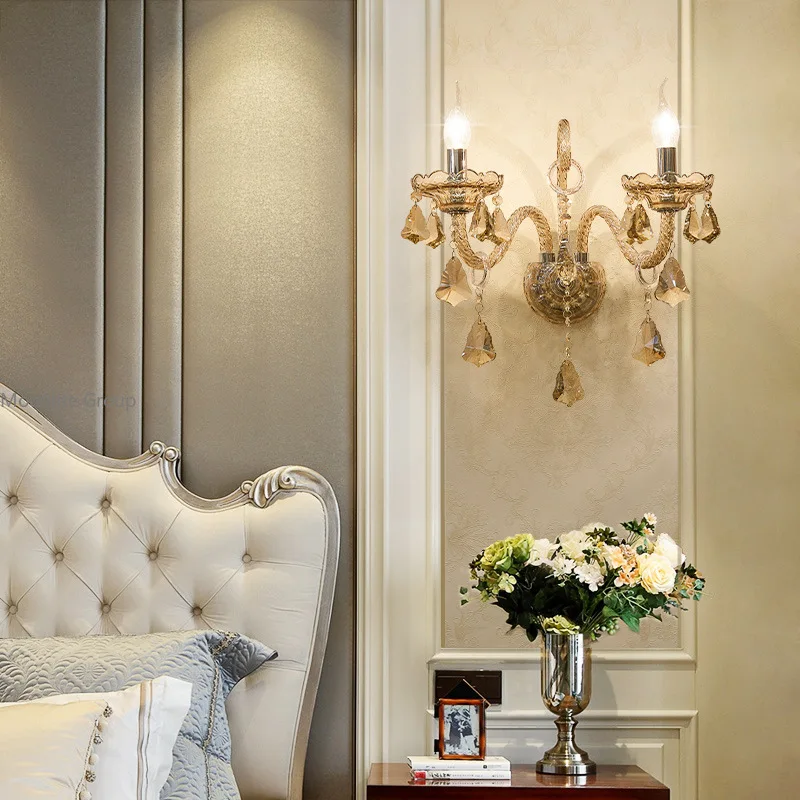 New Cognac Crystal Wall Sconce – Romantic Decorative Wall Lighting