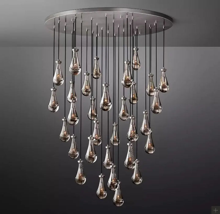 New Copper LED Waterdrop Glass Pendant Light – Modern Lobby, Hotel, Villa &amp; Staircase Ceiling Lamp