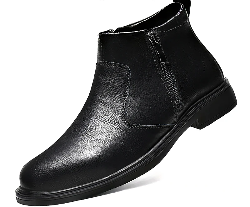 A single black leather ankle boot with a side zipper, shown at a three-quarter angle on a white background.