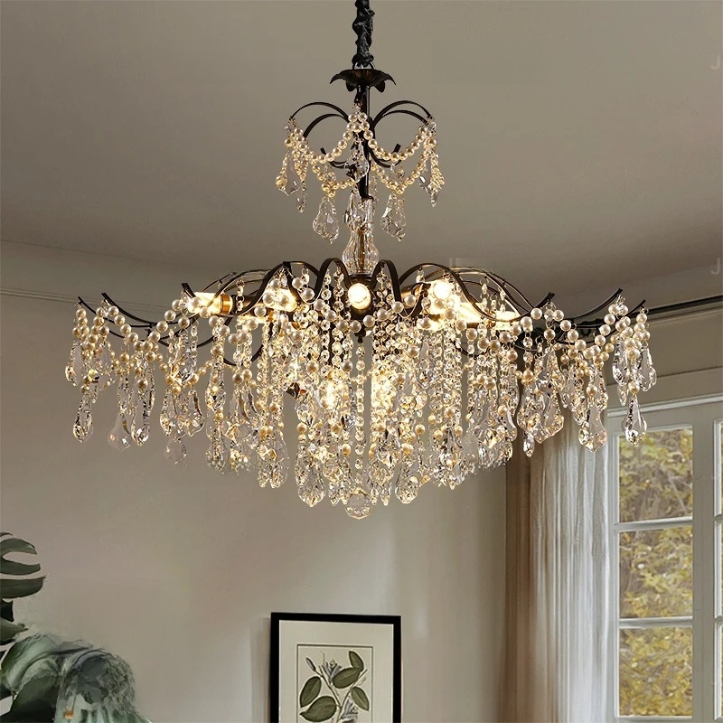 New French Antique Crystal Pearl Pendant Light – Retro Luxury