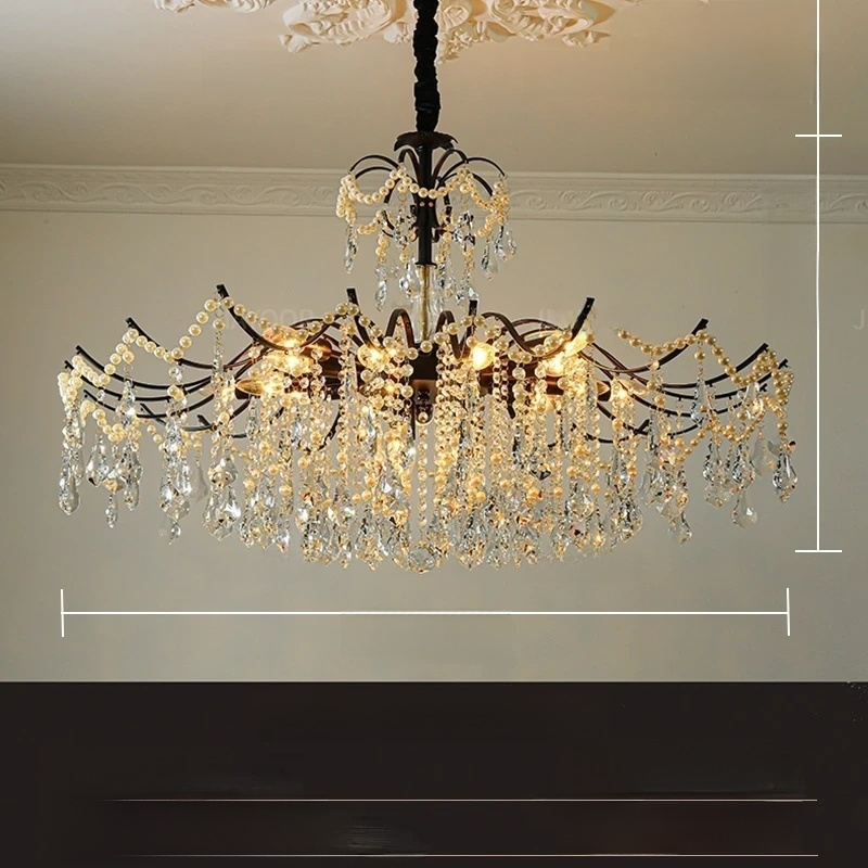 New French Antique Crystal Pearl Pendant Light – Retro Luxury