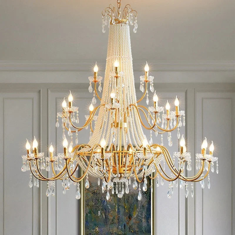 New French Candle E14 LED Crystal Chandelier – Luxury Villa & Hotel Pendant Lighting