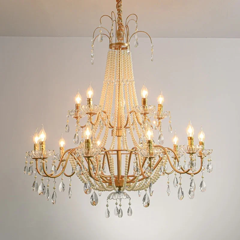 New French Candle E14 LED Crystal Chandelier – Luxury Villa & Hotel Pendant Lighting