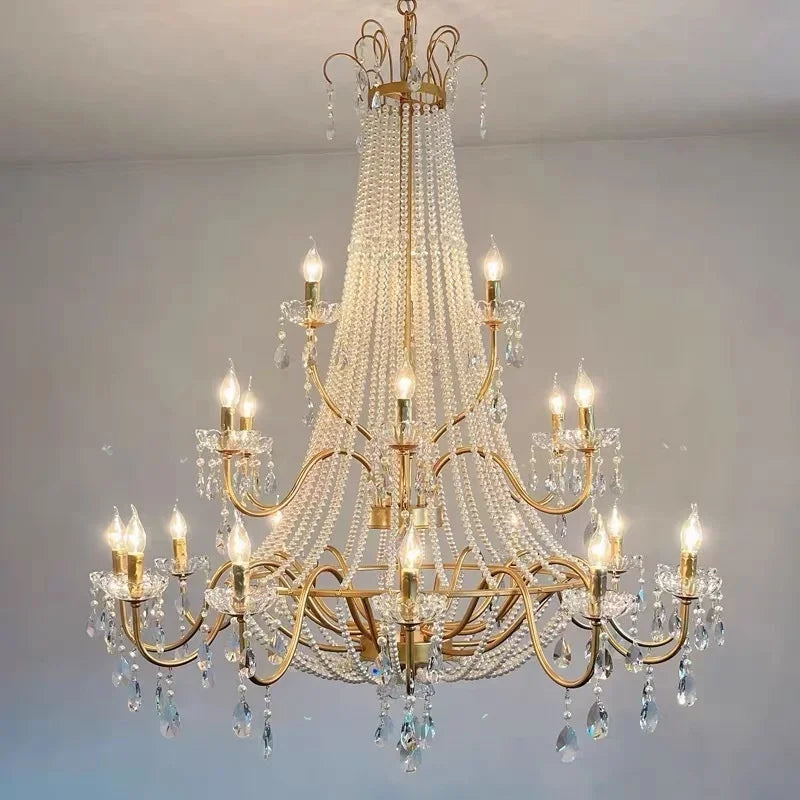 New French Candle E14 LED Crystal Chandelier – Luxury Villa & Hotel Pendant Lighting