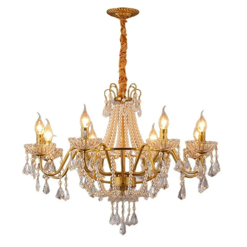 New French Candle E14 LED Crystal Chandelier – Luxury Villa & Hotel Pendant Lighting