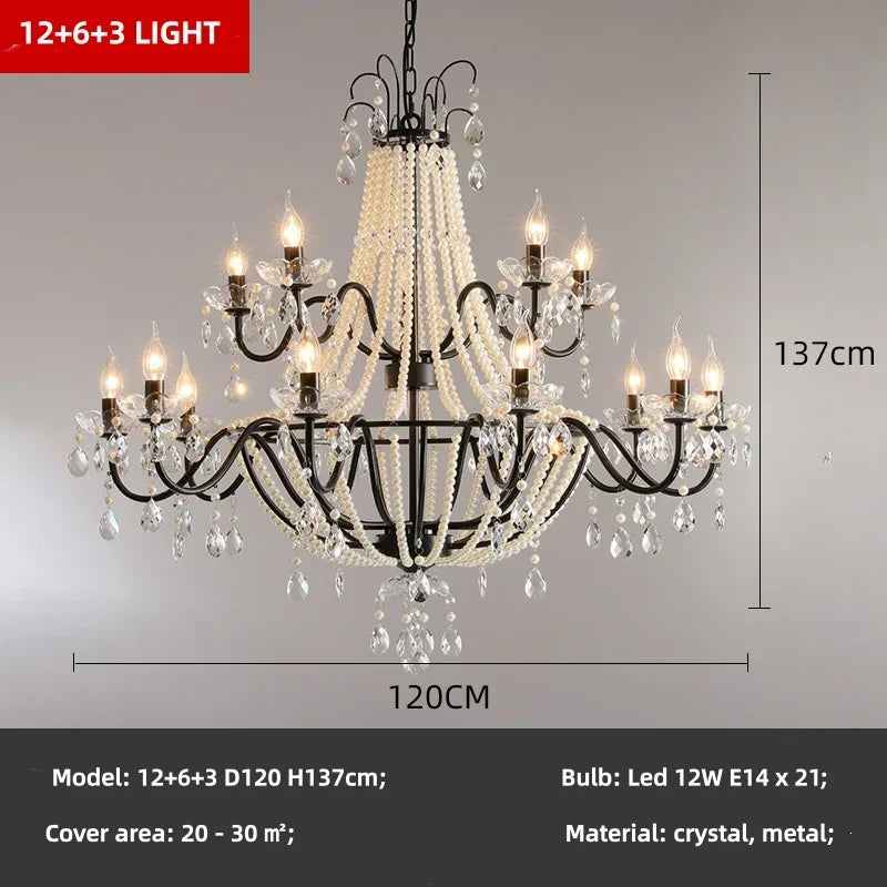 New French Candle E14 LED Crystal Chandelier – Luxury Villa & Hotel Pendant Lighting
