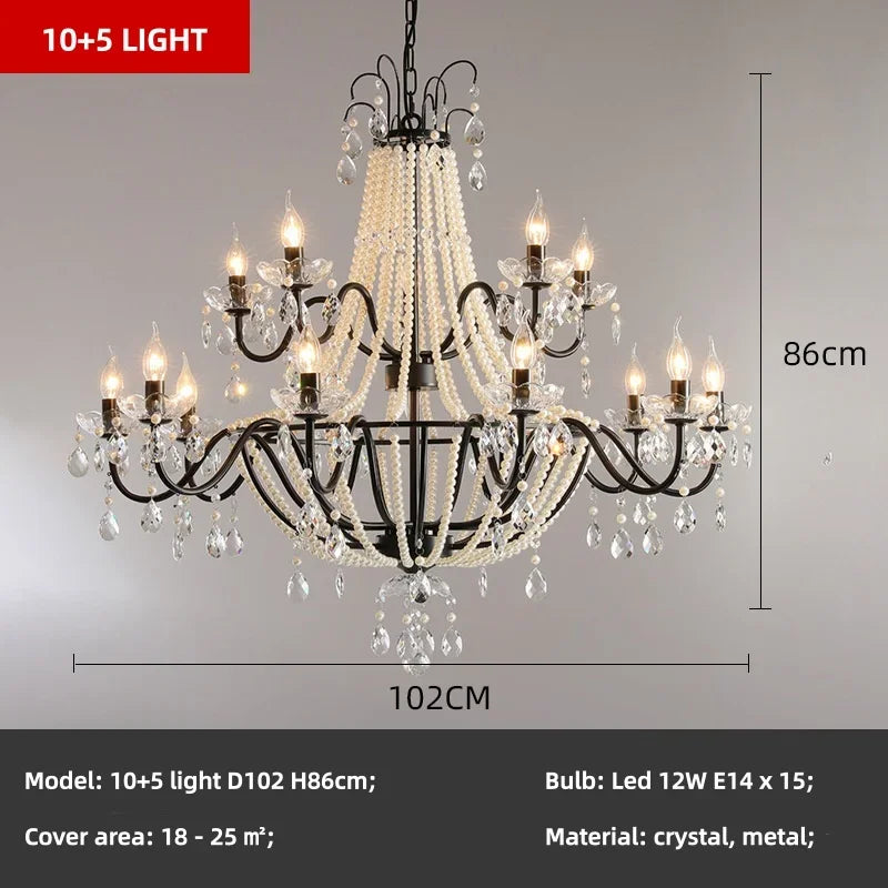New French Candle E14 LED Crystal Chandelier – Luxury Villa & Hotel Pendant Lighting