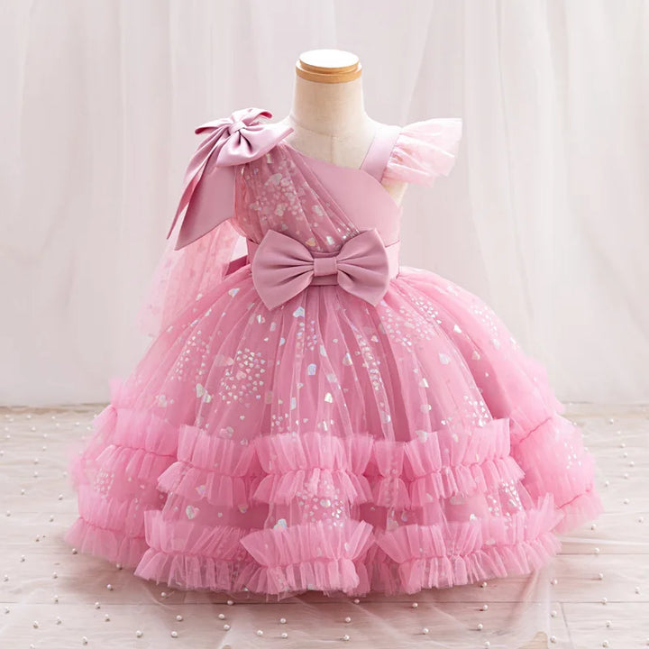 New Baby Girls One-Shoulder Tulle Dress - Birthday Party, Performance & Evening Dress