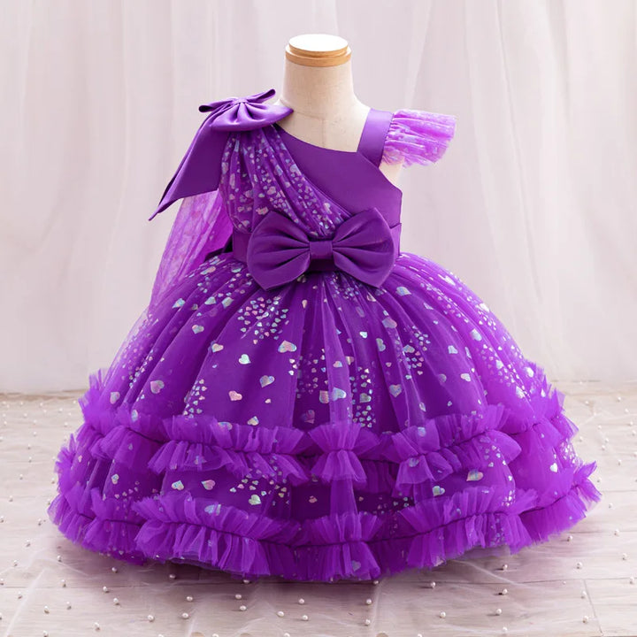 New Baby Girls One-Shoulder Tulle Dress - Birthday Party, Performance & Evening Dress