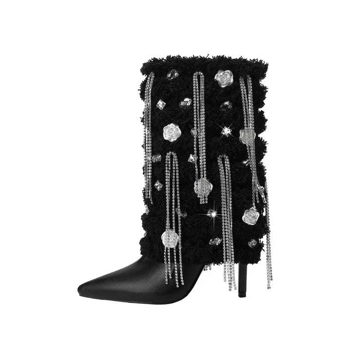 Women's Crystal Tassel Rhinestone Chelsea Ankle boots