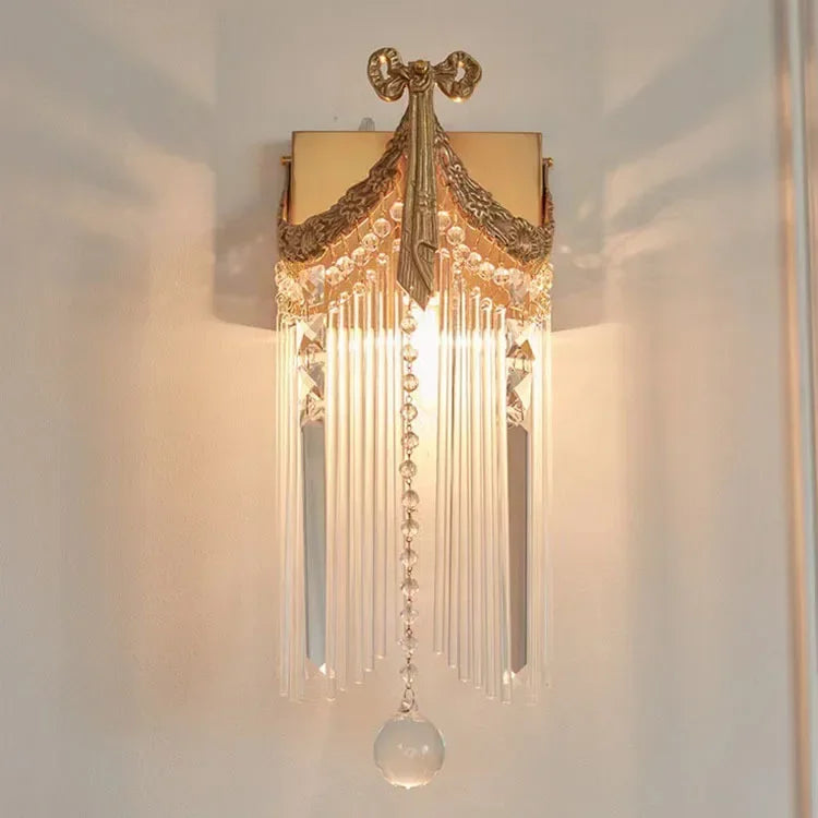 New Nordic Crystal Tassels Wall Lamp – Retro Copper LED Lighting