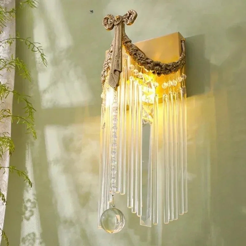 New Nordic Crystal Tassels Wall Lamp – Retro Copper LED Lighting