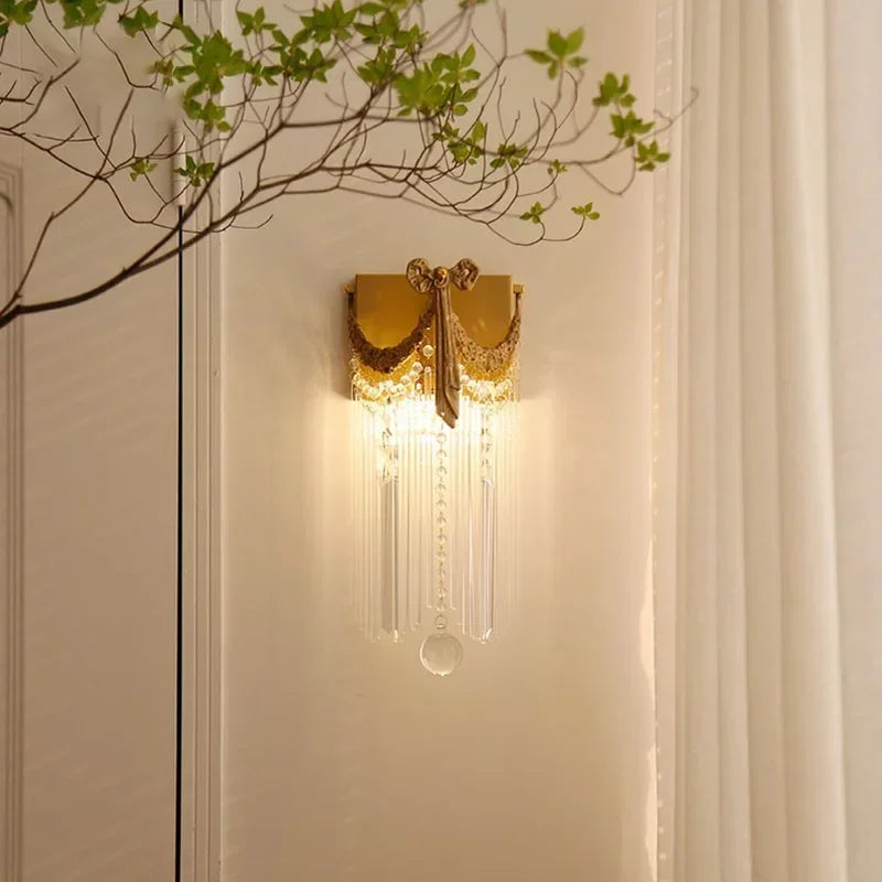 New Nordic Crystal Tassels Wall Lamp – Retro Copper LED Lighting