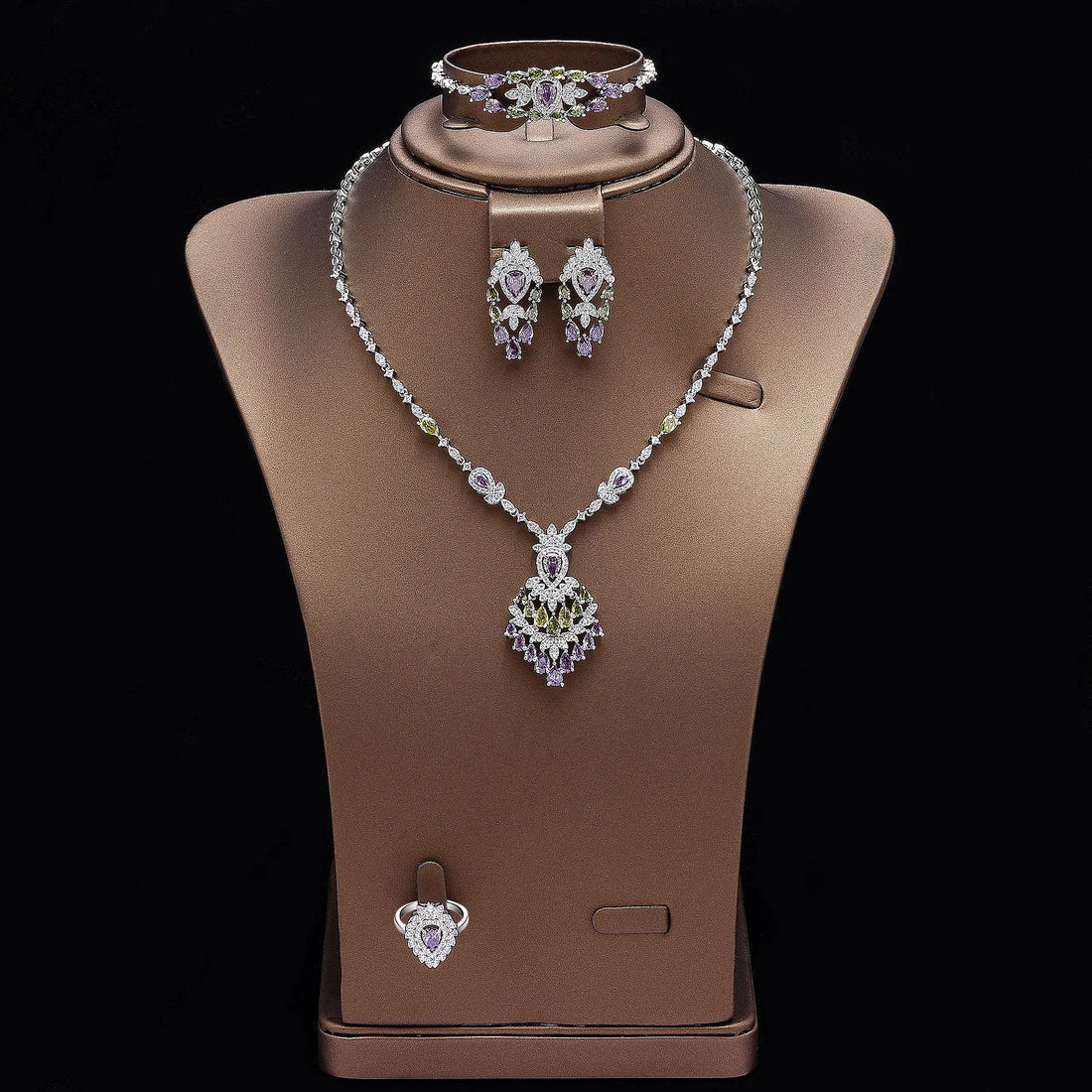 Luxury Coloured Bridal Jewellery Set – Necklace, Earrings and Bracelet
