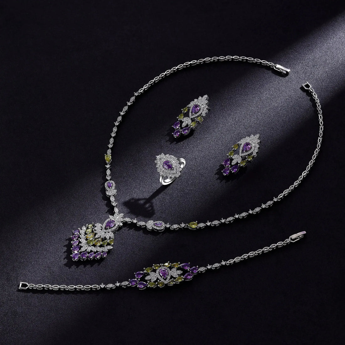 Luxury Coloured Bridal Jewellery Set – Necklace, Earrings and Bracelet