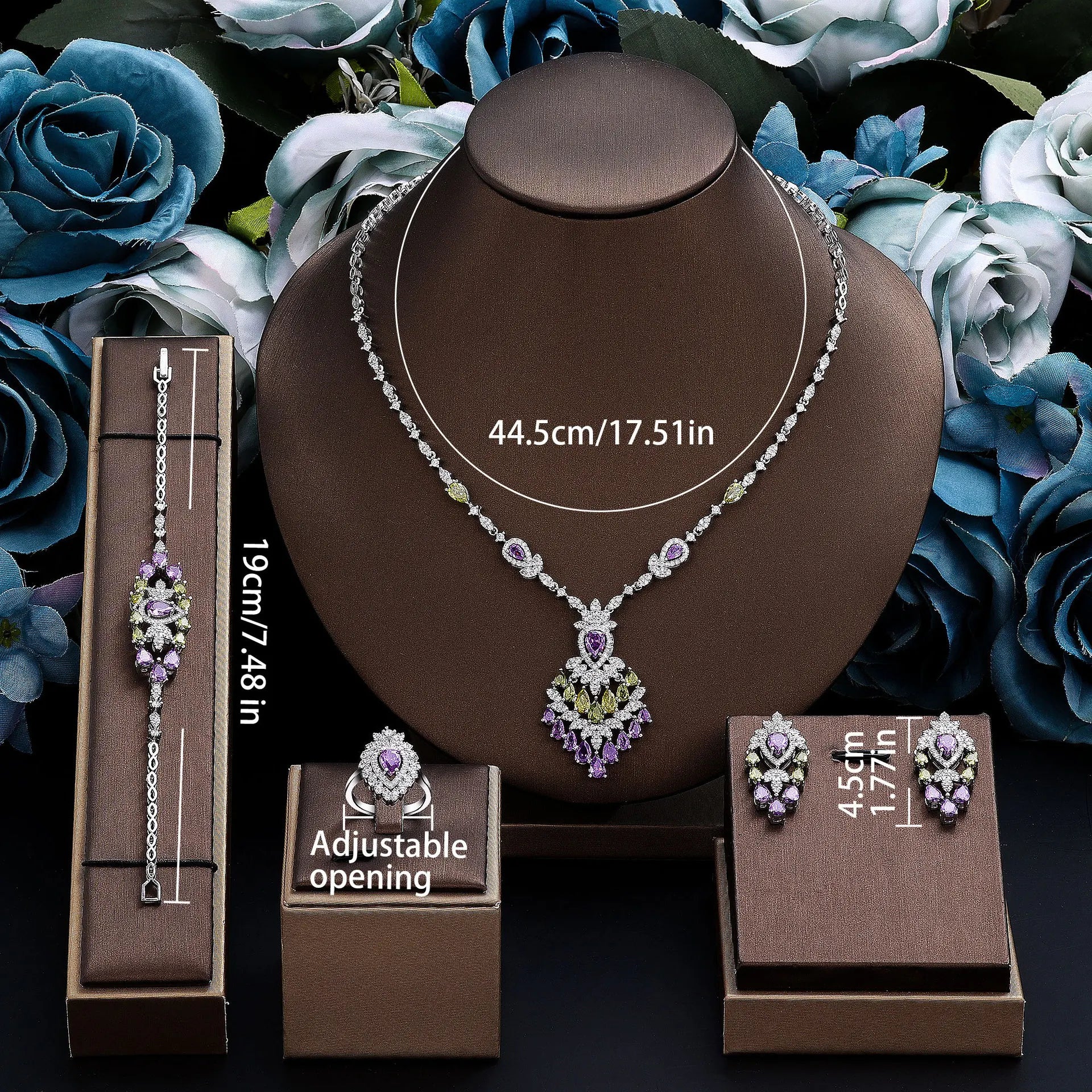 Luxury Coloured Bridal Jewellery Set – Necklace, Earrings and Bracelet