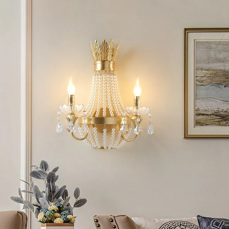New French Crystal Bedside Wall Lamp – Luxury European Interior Lighting