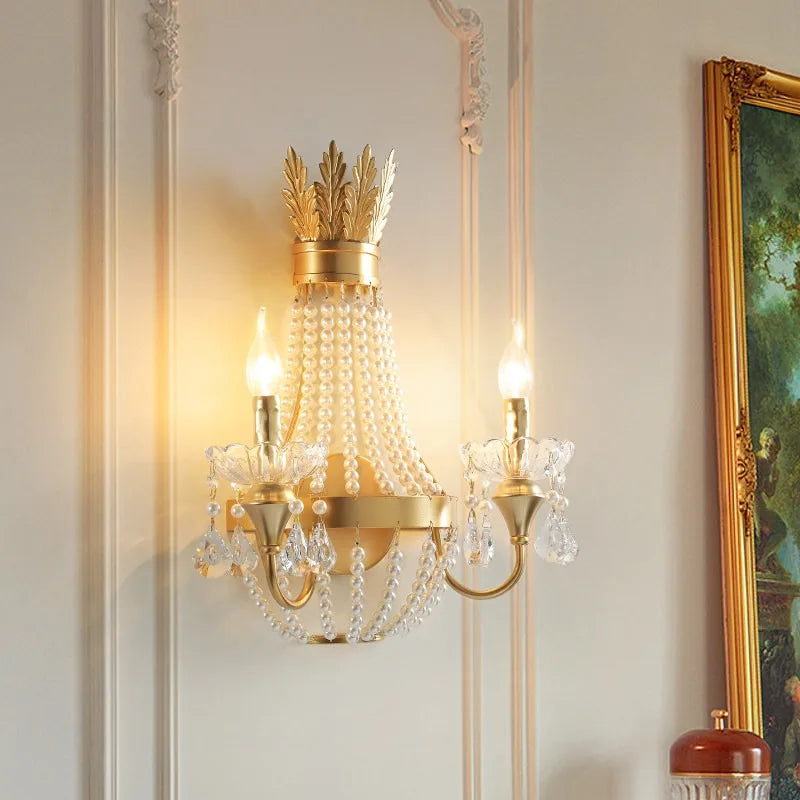New French Crystal Bedside Wall Lamp – Luxury European Interior Lighting