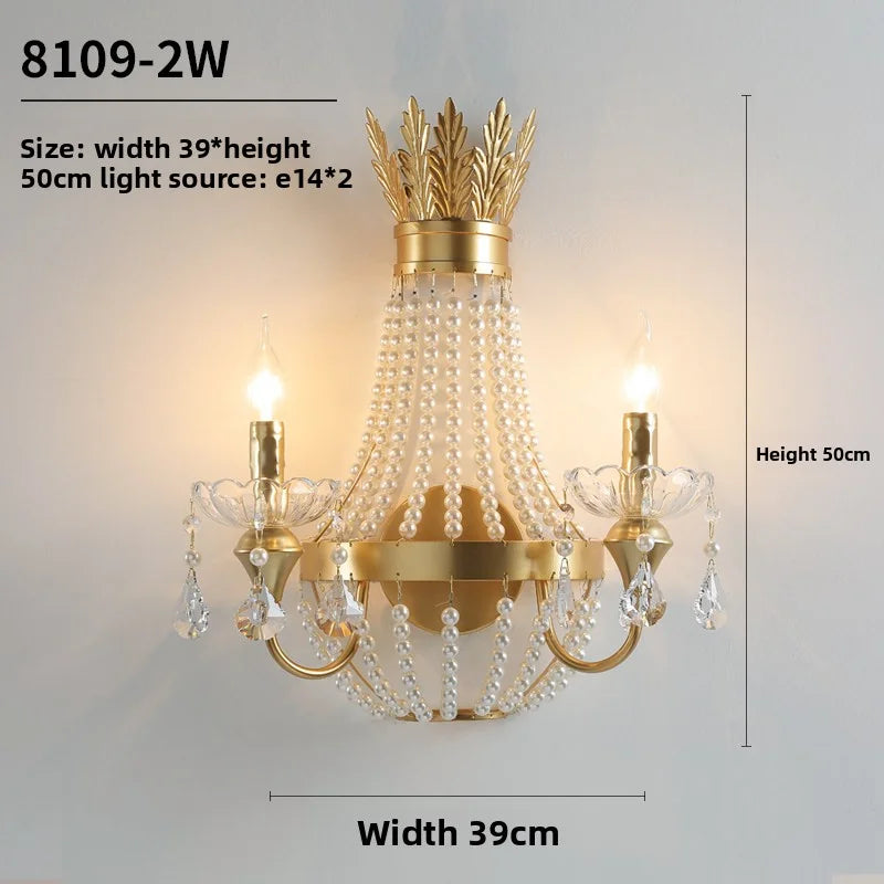 New French Crystal Bedside Wall Lamp – Luxury European Interior Lighting
