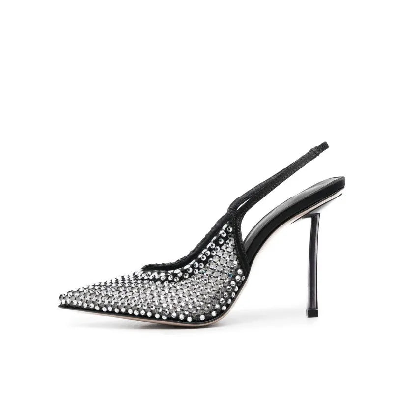 Women’s Water Diamond Mesh Pointed Italian High Heel Sandals