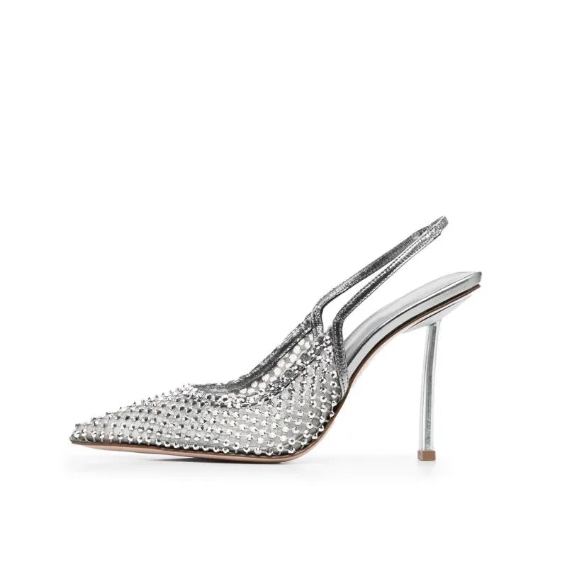 Women’s Water Diamond Mesh Pointed Italian High Heel Sandals