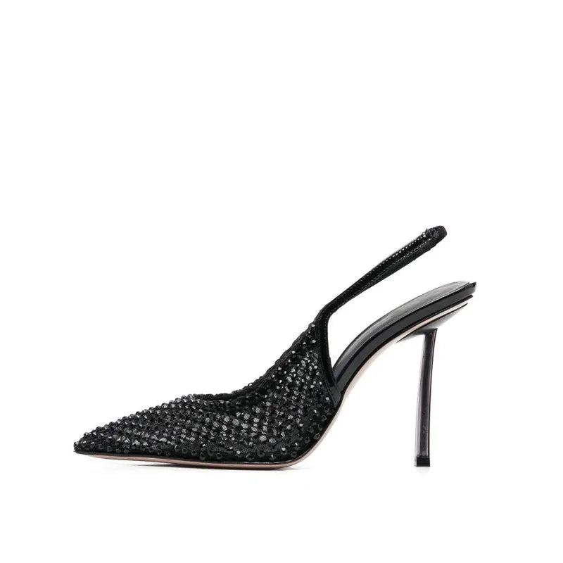 Women’s Water Diamond Mesh Pointed Italian High Heel Sandals