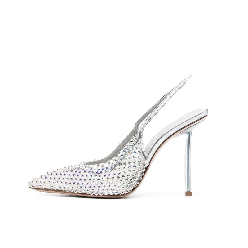 Women’s Water Diamond Mesh Pointed Italian High Heel Sandals