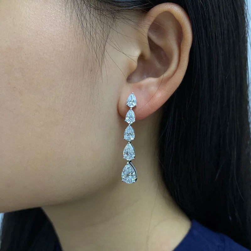 New 14K White Gold Pear-Cut Lab-Grown Diamond Women Necklace Earrings Set