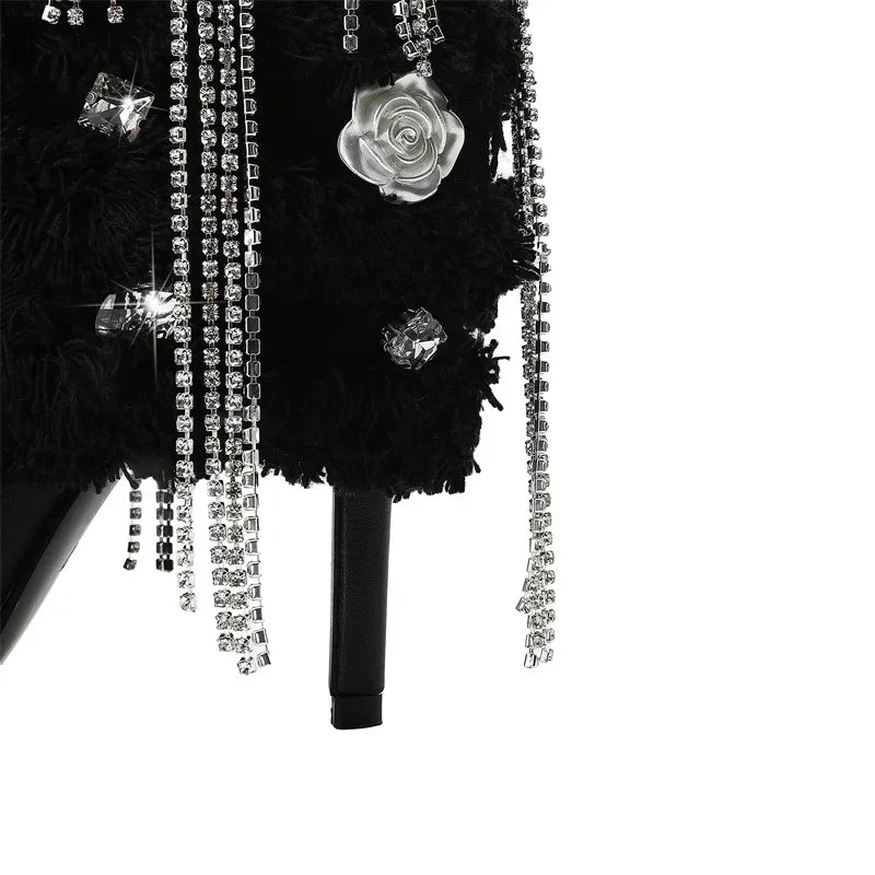 Women's Crystal Tassel Rhinestone Chelsea Ankle boots