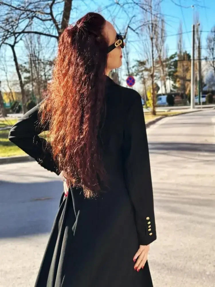 New Missuoo Women Black Extra-Long Blazer Coat