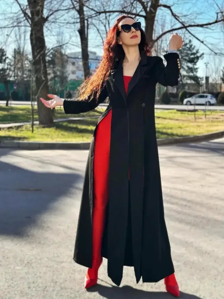 New Missuoo Women Black Extra-Long Blazer Coat
