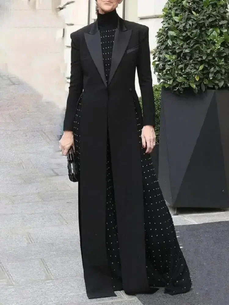 New Missuoo Women Black Extra-Long Blazer Coat