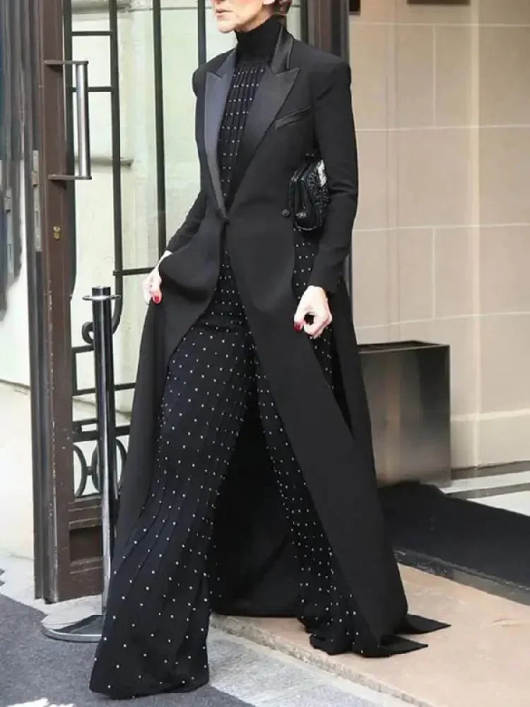 New Missuoo Women Black Extra-Long Blazer Coat