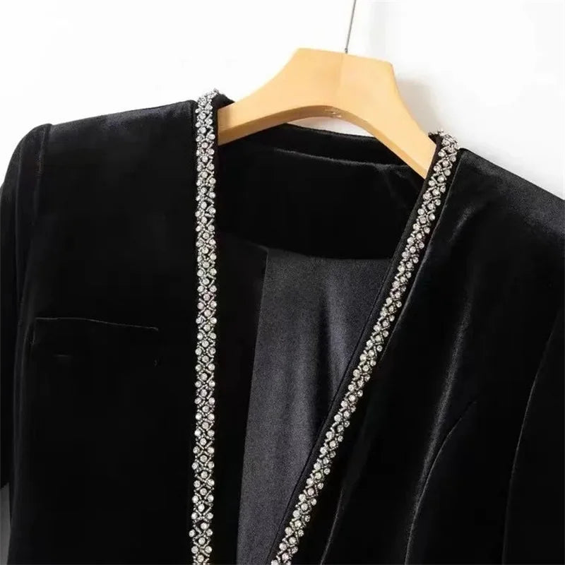 New Premium Velvet Beaded Women Blazer