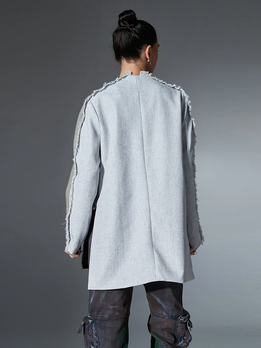 New Women V Neck Spliced Button Jacket Stylish Blazer