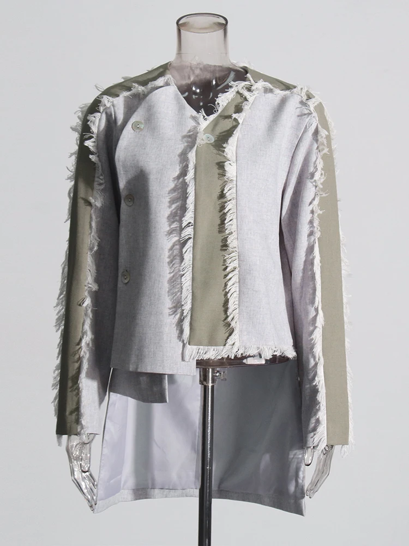 New Women V Neck Spliced Button Jacket Stylish Blazer