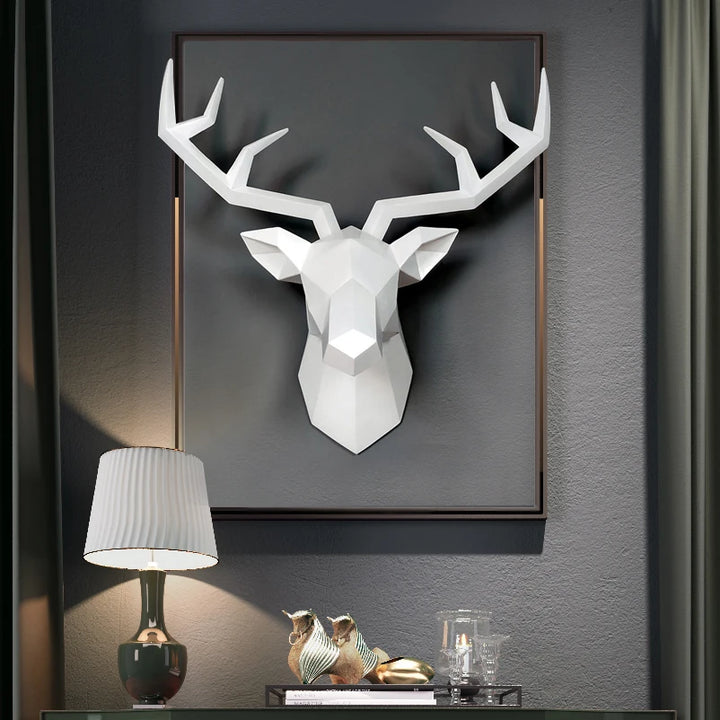 Nordic 3D Deer Head Wall Sculpture – Modern Resin Home Decor