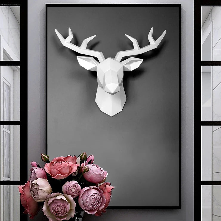 Nordic 3D Deer Head Wall Sculpture – Modern Resin Home Decor
