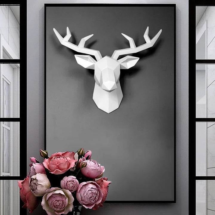 Nordic 3D Deer Head Wall Sculpture – Modern Resin Home Decor